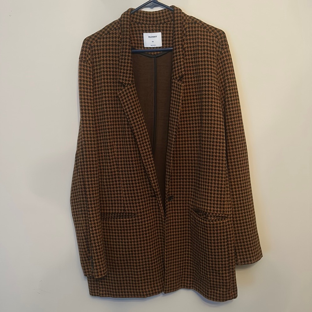 Brown And Black Houndstooth Patterned Blazer - image 1